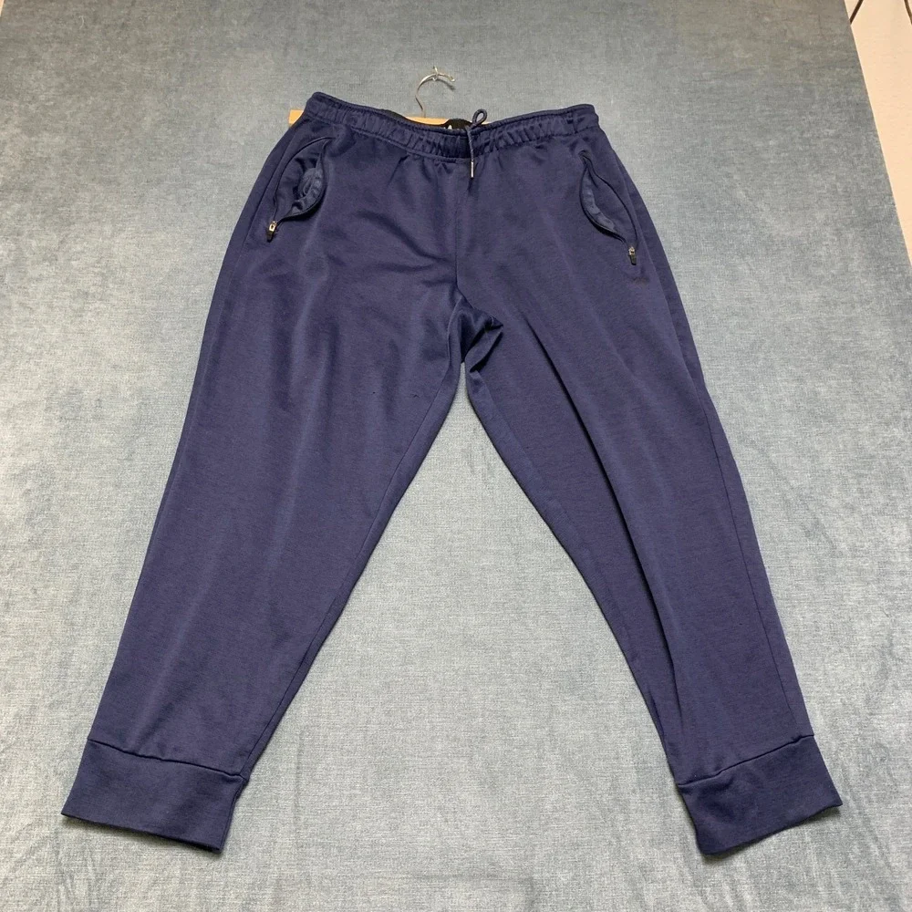 Eddie Bauer Ankle Jogger Pants Mens L Navy Tapered Leg Drawstring Zip Pockets